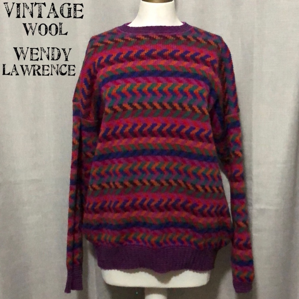 Vintage Wendy Lawrence Wool Sweater-Vibrant Pattern-Like New Condition
